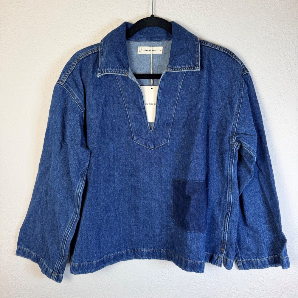 NEW Everlane Women's M Cropped Denim Tunic Tungsten Blue Organic Cotton Pullover
